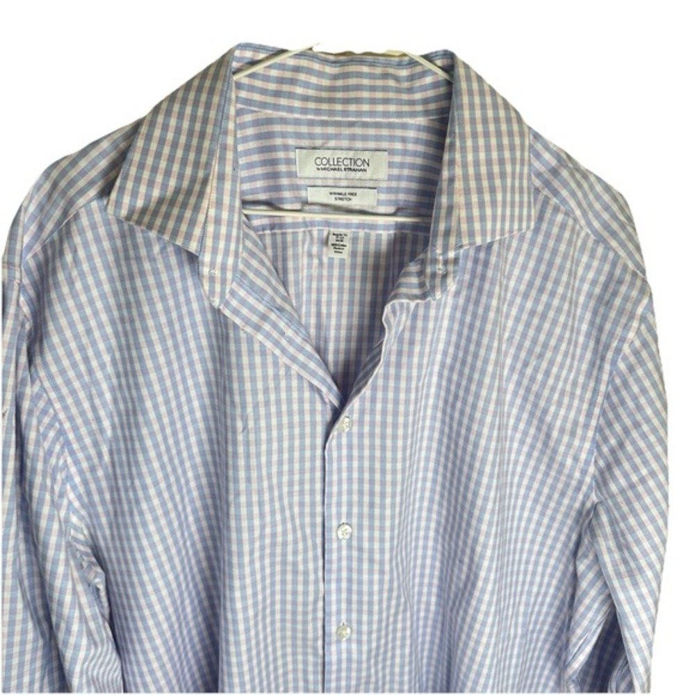 Collection by Michael Strahan Dress Shirt Blue Pink Plaid 17.5 34/35 Preppy‎